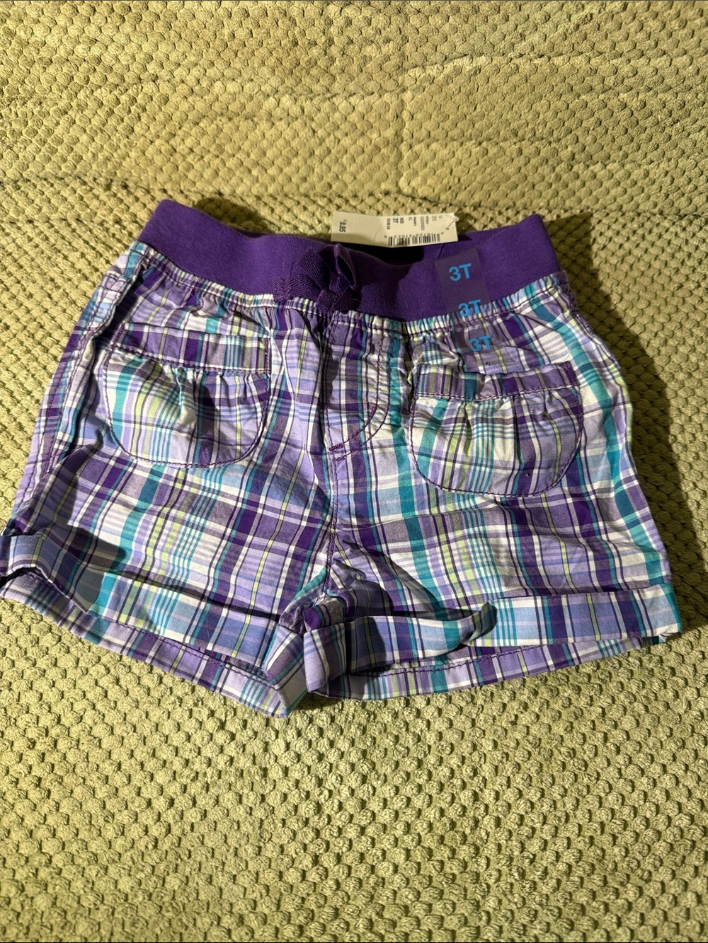The Children's Place Purple & Teal Plaid Elastic Waist Shorts